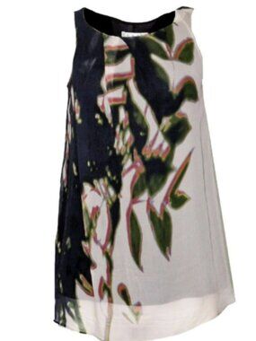 CAbi Sleeveless Crepe Silhouette Silk Botanical Tunic Blouse Size Medium